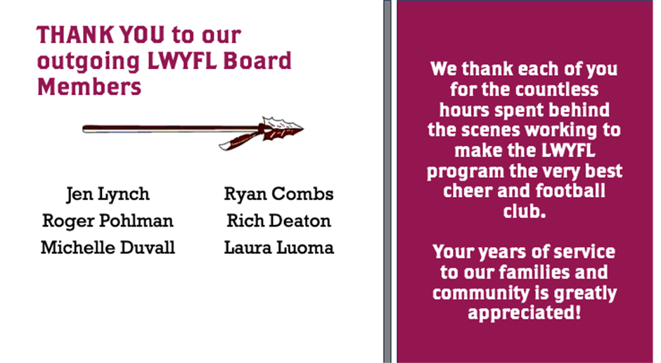 Thank you Outgoing Board Members